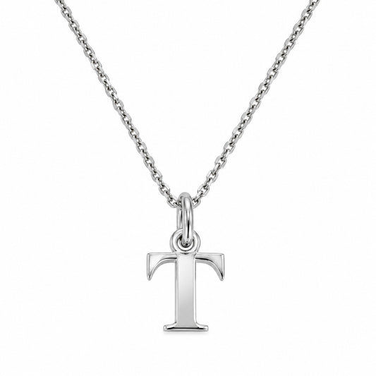 Buchstaben Anhänger T mit Kette Schlicht Echtes 925er Silber Rhodiniert