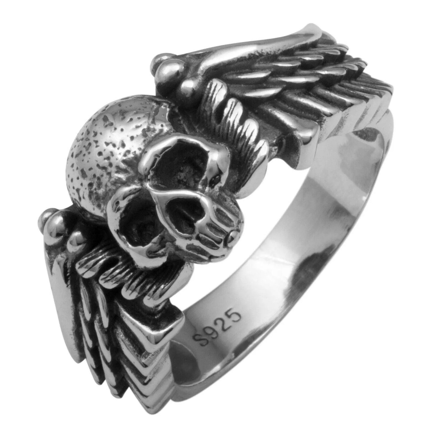 Totenkopf Ring mit Flügel 925er