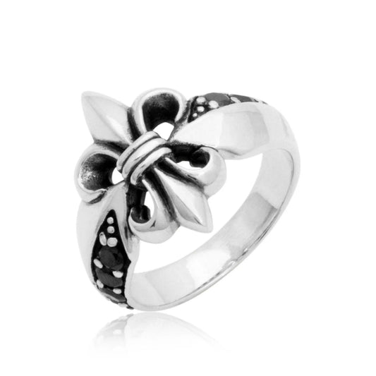 Ring Lilie Zirkonia Schwarz 925 Silber